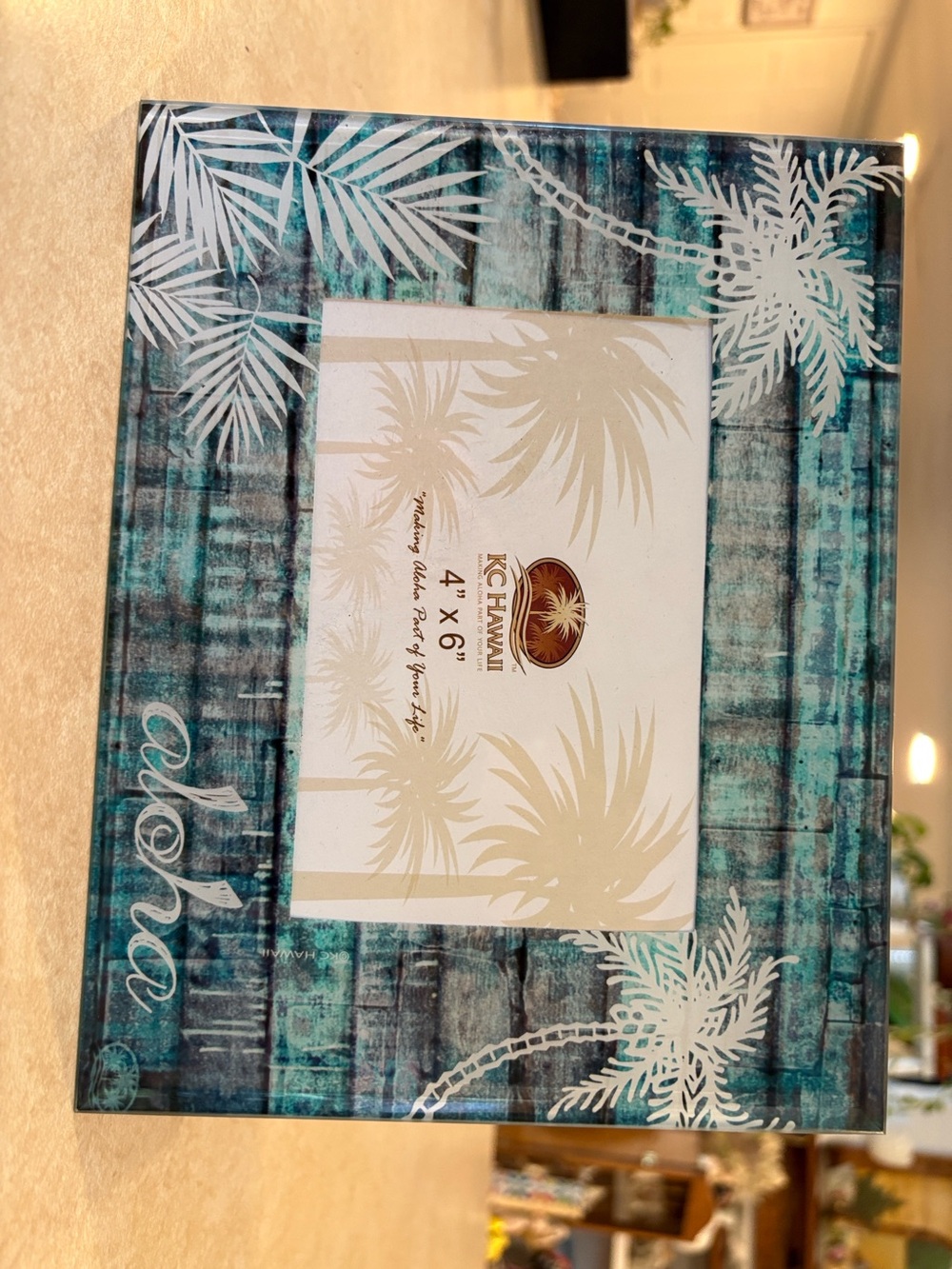 Teal Aqua Palm Trees Glass Style Photo Frame - Teal Tropical